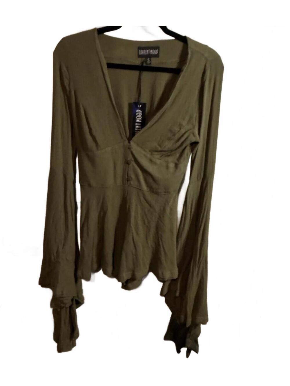 Current Mood Olive Green Deep V Long Sleeve Romper Size S